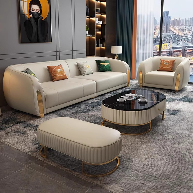 Light Luxury Leather Sofa, High-End Living Room, Modern Minimalist Designer Model Room, Villa First-Layer Cowhide Art Sofa
