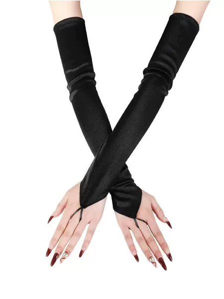 Summer New Long Fingerless Satin Gloves for Masquerade Bridal Wedding Arm Sleeves Sun Protection Fingerless Sleeves