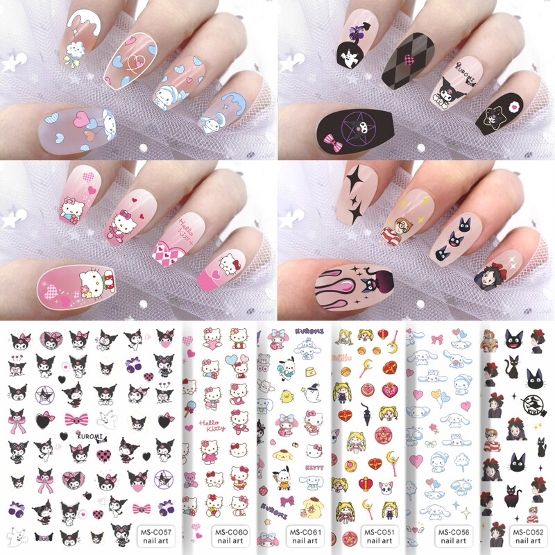 New Cartoon Sanrio Nail Art Sticker Kulomi Cat Anime Character Nail Decal Adhesive Waterproof