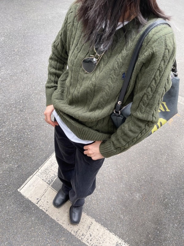 原版外贸 11色 可扫码棉线拉夫小马刺绣经典麻花圆领针织长袖上衣|undefined