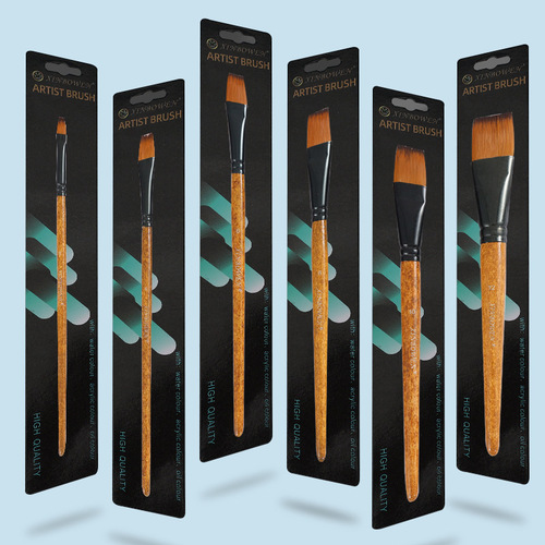 Wood grain pole flat peak nylon hair oil paint brush aluminum tube acrylic single brush art studio watercolor pen wholesale