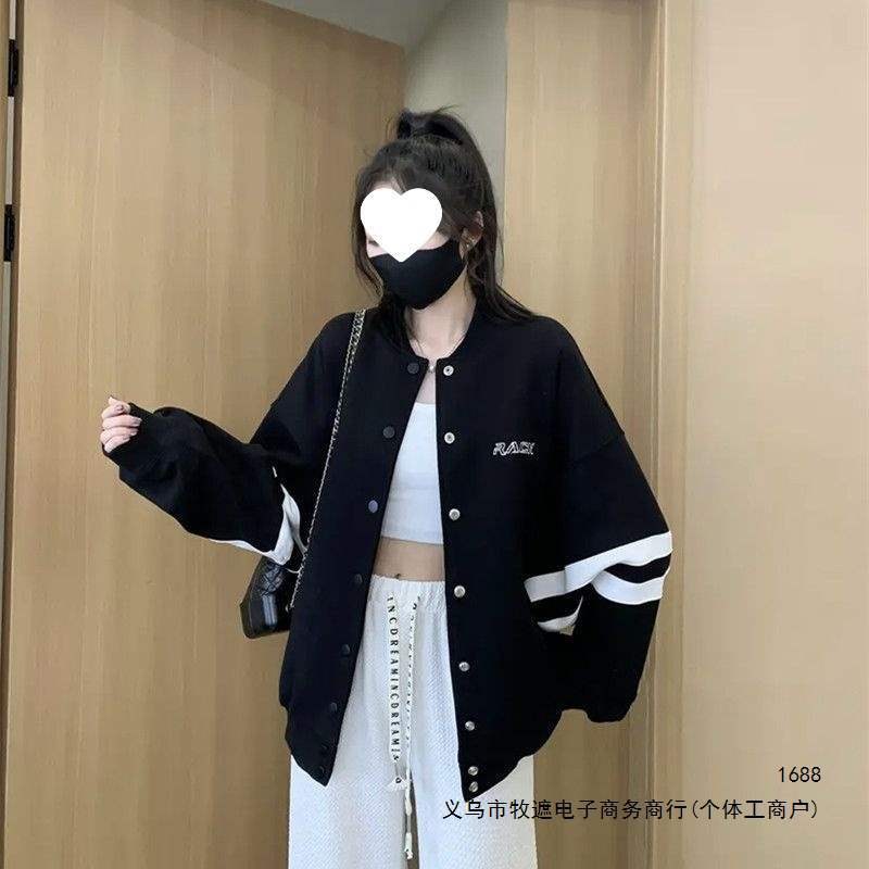 韩系大码开衫外套卫衣潮春秋款胖MM慵懒风上衣宽松夹克棒球服女装