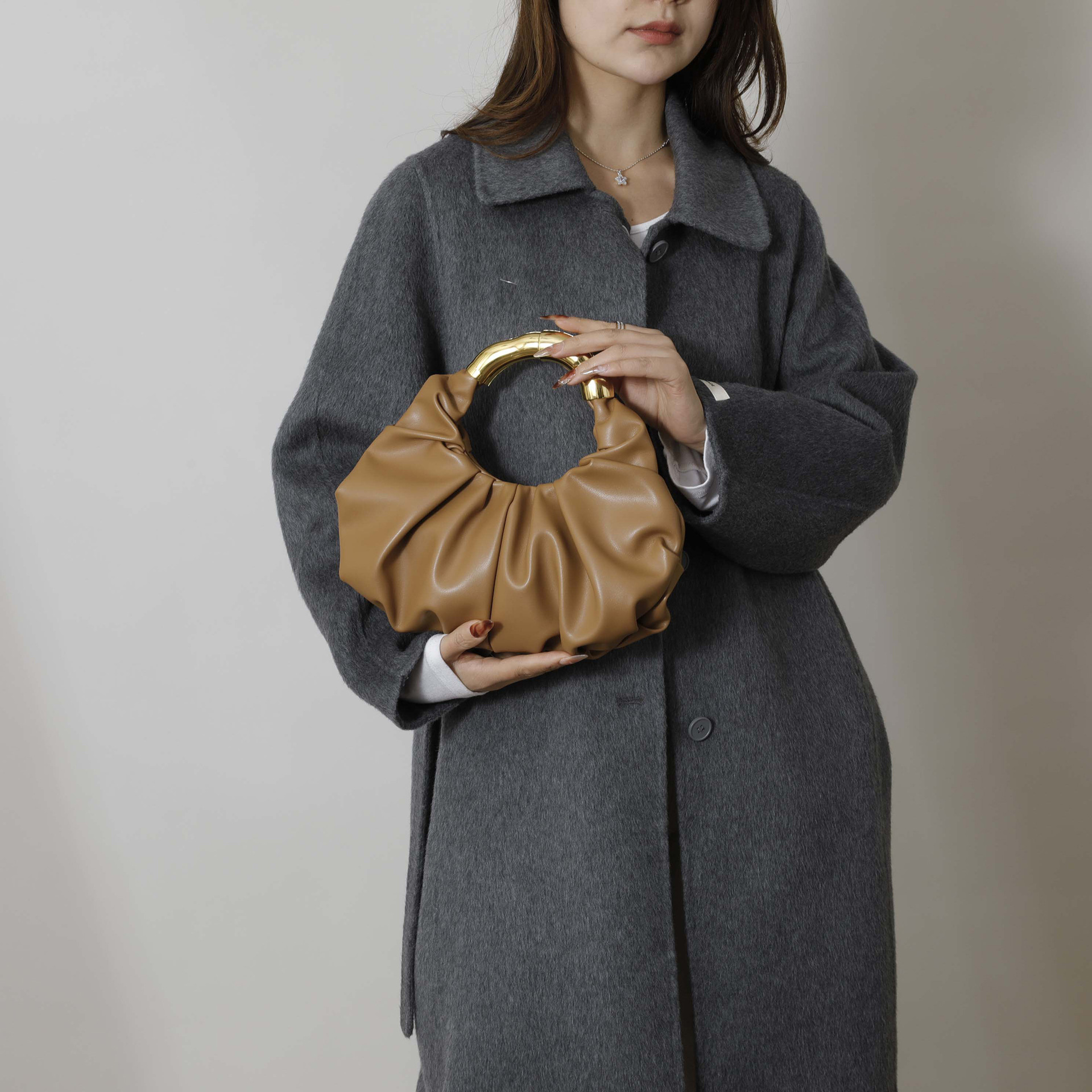 New Arrival Solid Color PU Cloud Bag Trendy Fashion Pleated Niche Design Handbag Elegant Women's Evening Bag - Thumbnail 2