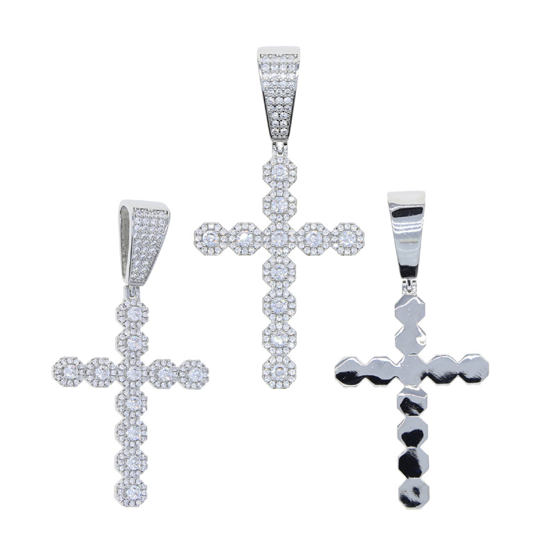 1 Piece Quantity Daily Occasion Copper Material Hip-hop Cross Copper Inlay Zircon Men's Pendant Necklace