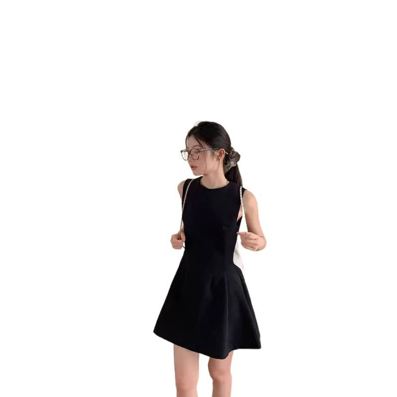 黑色无袖连衣裙女夏高级感法式小黑裙2025新款掐腰显瘦小个子裙子|undefined