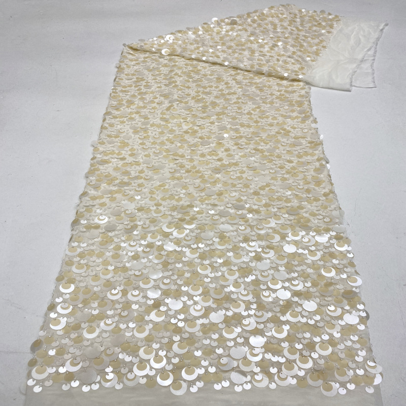 新款雪纺底+珠子绣+9+12+18mm亮片绣 女裙礼服马甲箱包帽珠绣面料