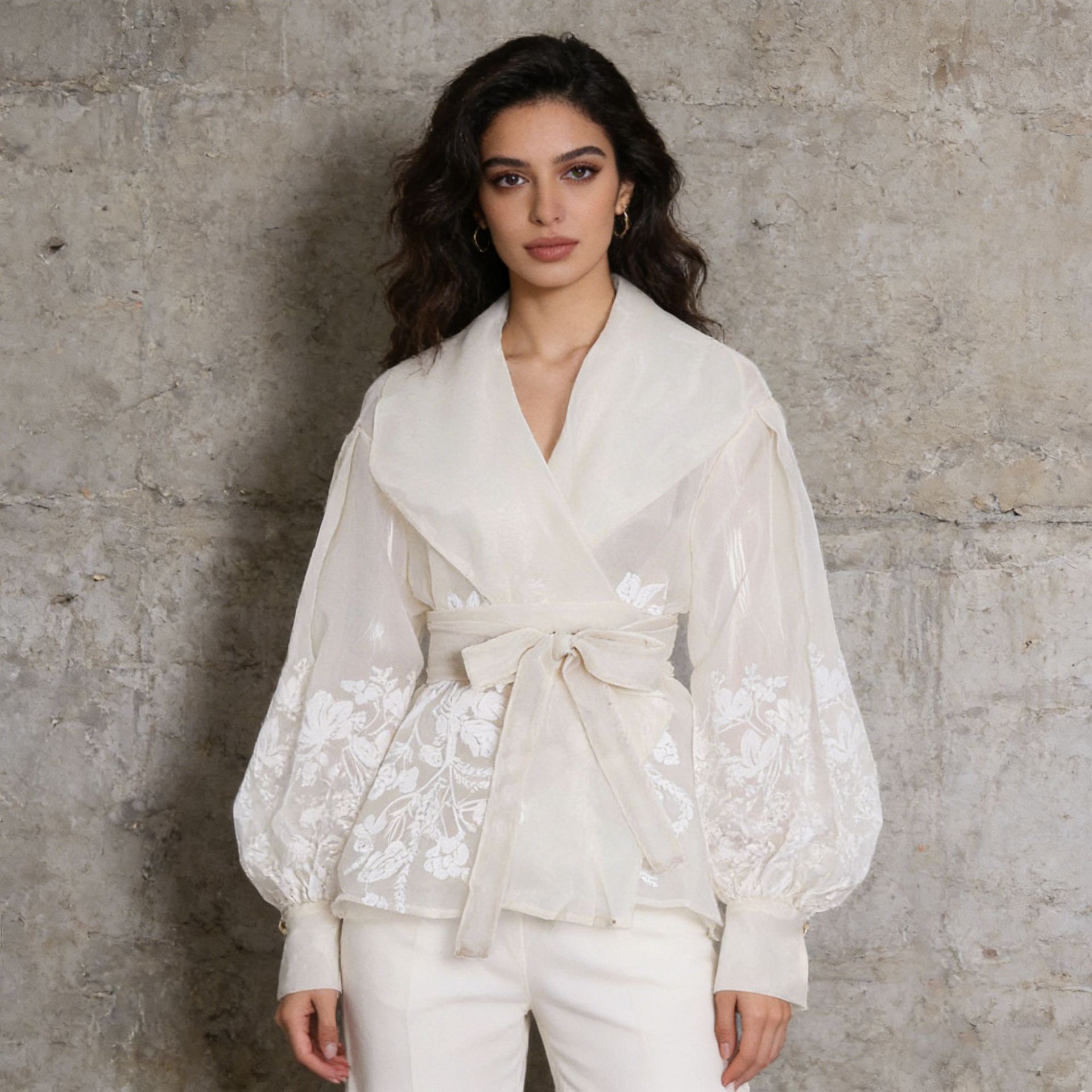 2026 Spring and Autumn New Retro Palace Style Elegant Lapel Shirt with High-End Feel, Tie-Waist Slimming Women's Blouse