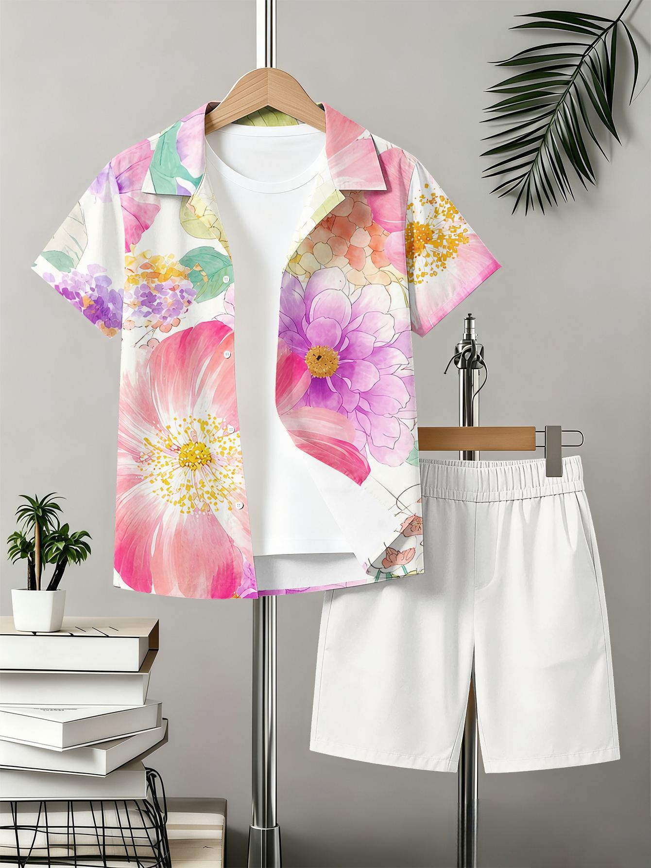 Boys Retro 3d Print Collared Shirt And Shorts Summer Set_voghion.com