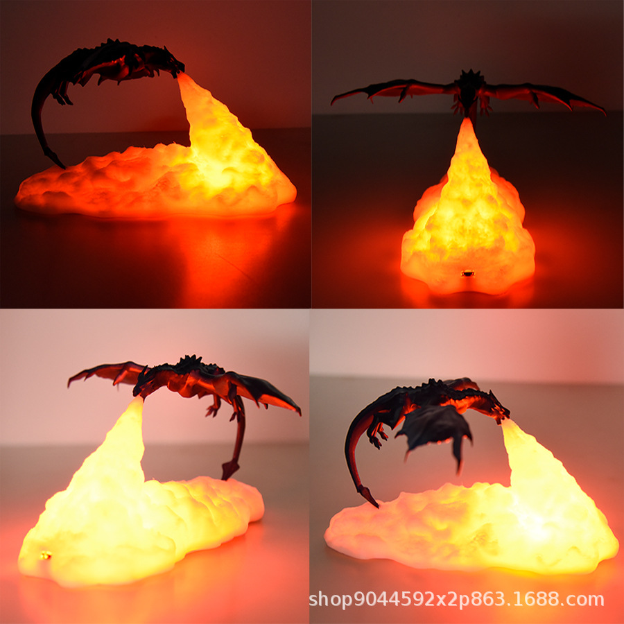 Impresión 3D luz de la noche dragón de fuego dragón de hielo luz nueva exótica creativa decoración del hogar lámpara de mesa regalo de los niños transfronteriza nuevo