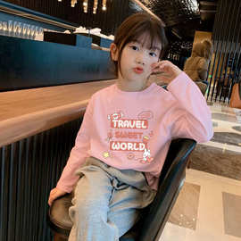 女童t恤长袖儿童春秋休闲衣服小童秋款时髦秋装潮5宝宝秋季上衣潮