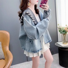 设计感针织领拼接牛仔外套女春季2025年新款休闲洋气百搭夹克上衣