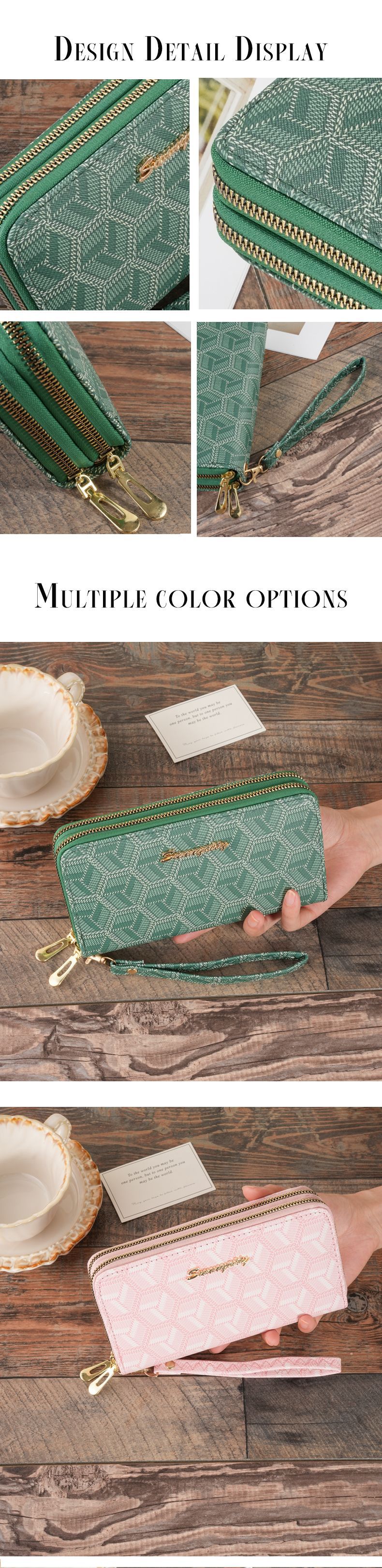 Stripe Pattern All Seasons Season Women's Gender Women's Stripe Pu Leather Zipper Long Wallets