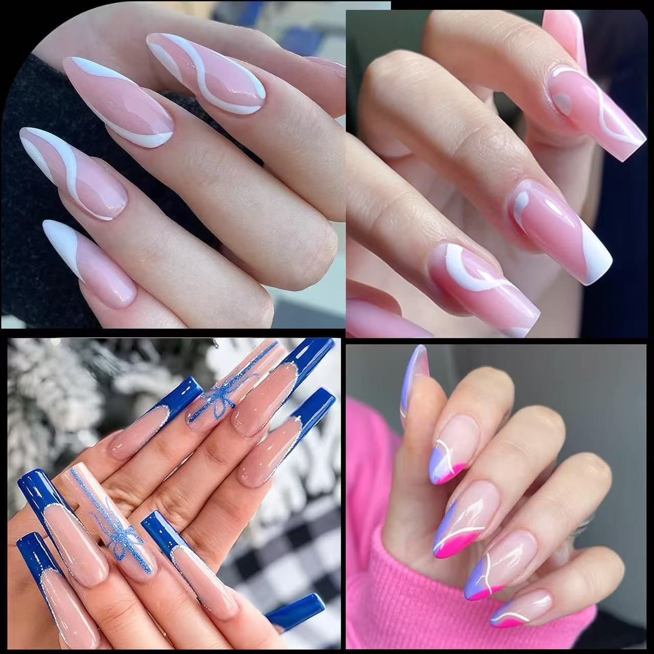 Uña cristal molde de uñas de extensión mezclado 12 dedos sin papel de extensión de cristal de uñas transparentes 288pcs