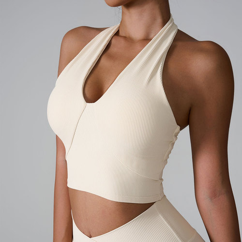 Ins 2024 Spring European and American Cross-border Collar Bra Shockproof Sports Tight Sports Bra Collar Yoga Backless Top