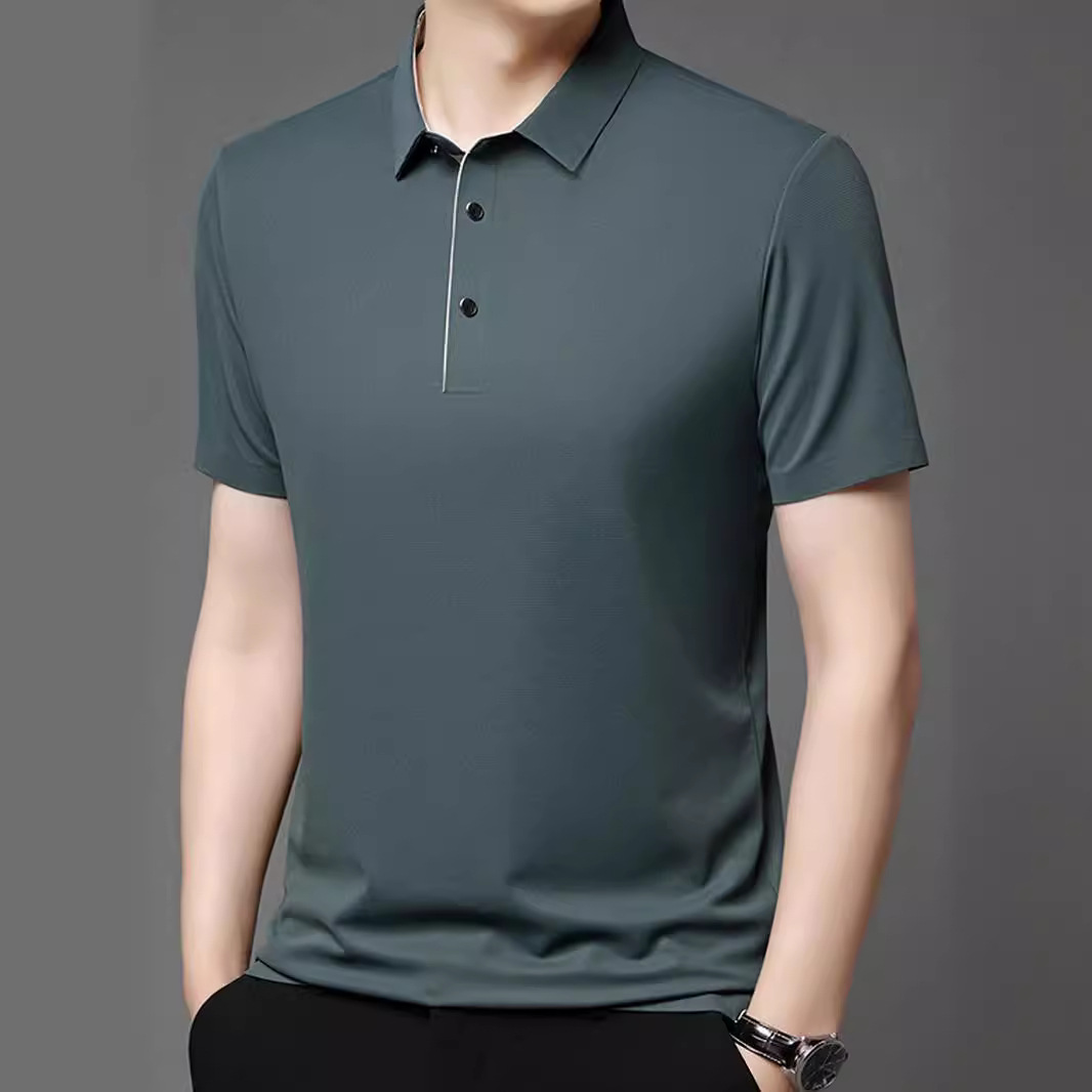 seamless ice silk polo shirt middle-aged men's summer business casual skin-friendly breathable lapel dad's short-sleeved T-shirt