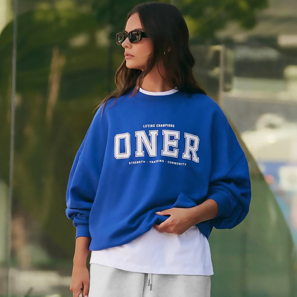 Oneractive Autumn and Winter Sweatshirt Casual Loose Heavy Velvet Sweatshirt Round Neck Pullover Trendy Brand Printed Sweatshirt