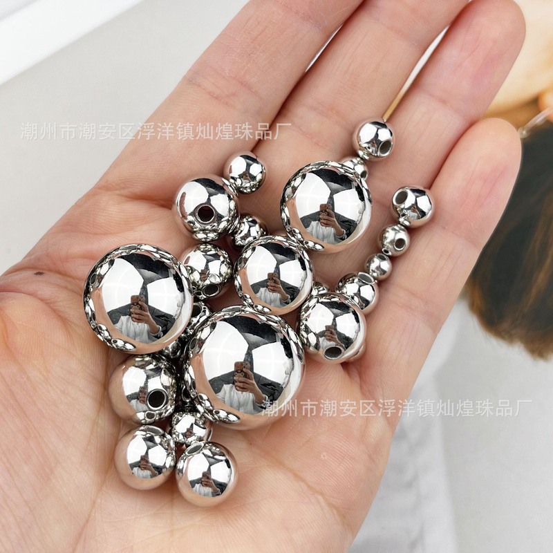 CCB water plated gold beads silver beads plating gold silver acrylic straight hole beads loose beads shoes hat bag accessories diy