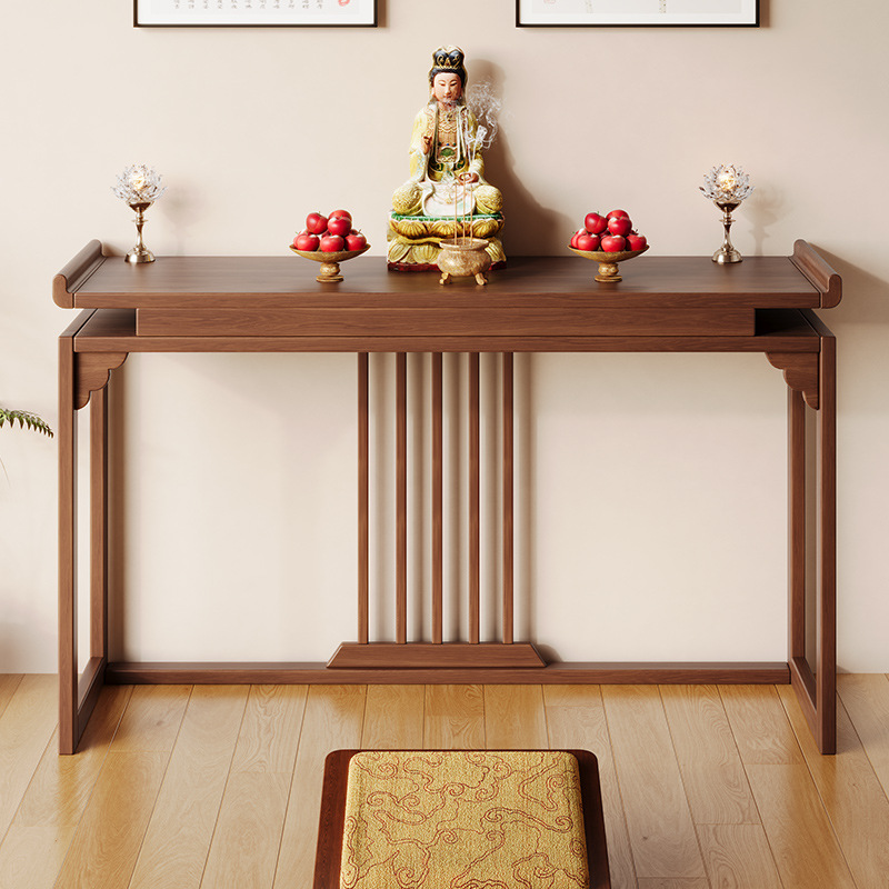 New Chinese-Style Solid Wood Altar for Home Use, Modern Minimalist Buddhist Shrine Offering Table, Buddha and God of Wealth Altar