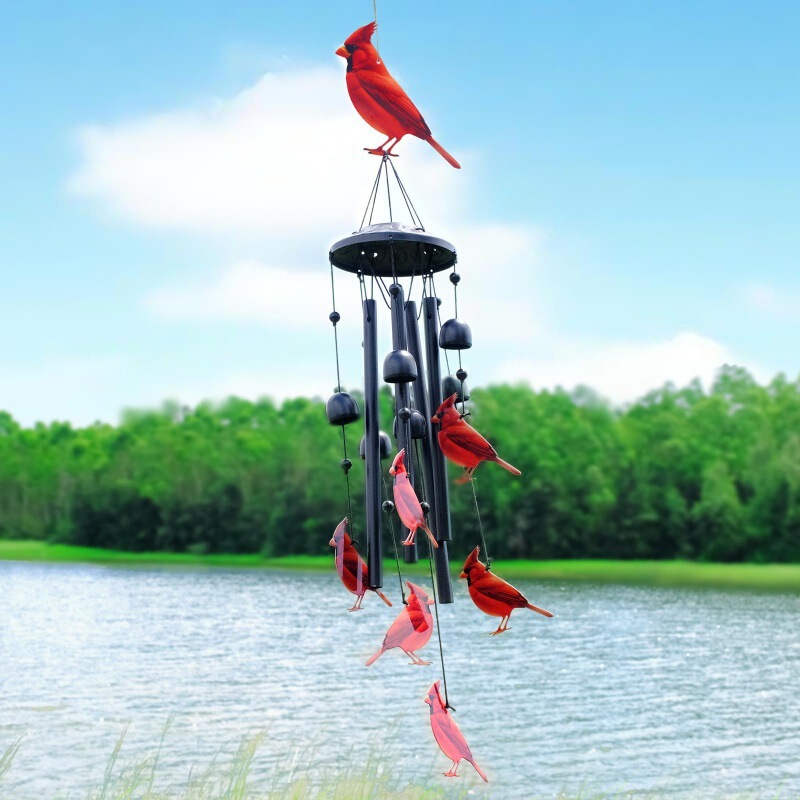 Cross-Border New Model Outdoor Red Bird Wind Chime Garden Courtyard Cardinal Metal Wind Chime Decorative Hanging Ornament