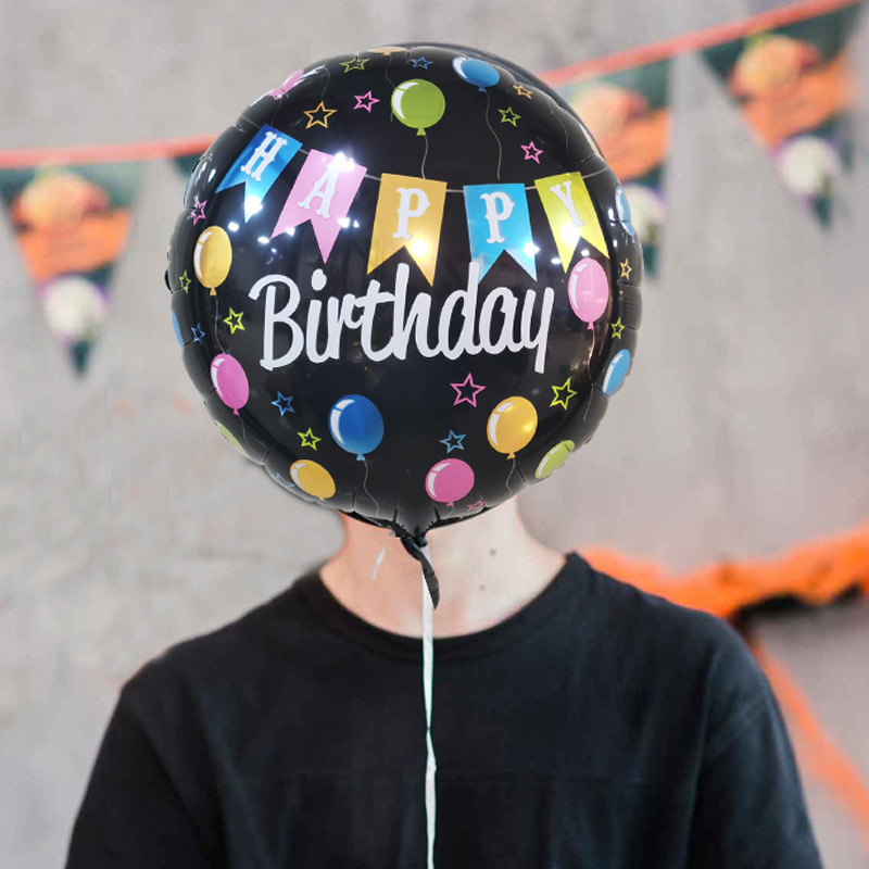 Cross-border wholesale 18-inch new round aluminum film balloon happy birthday English Spanish decorative arrangement floating balloon