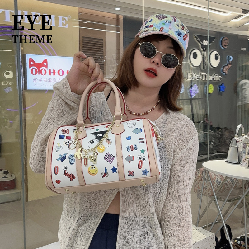 PU impresión de colores contrastantes bolsas de almohada de dibujos animados de Boston Zippers prácticas bolsas de moda de dibujos animados de color fantasía 2818 #