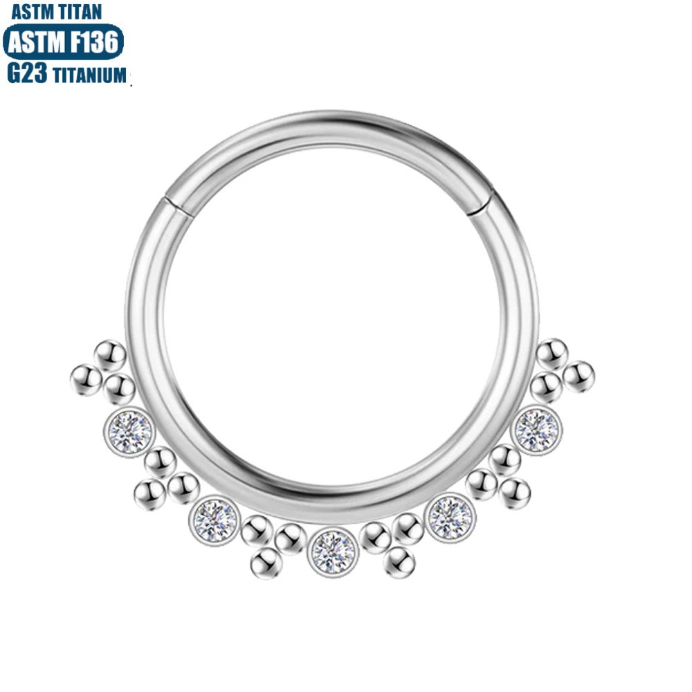 G23 Titanium Hinge Perforated Nose Ring Bead Cluster Zircon Earrings Seamless Split Ring Ear Bone Ring Body Piercing Jewelry detail image 8