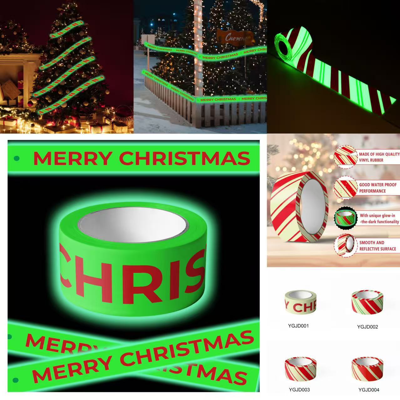 YGJD001-004跨境圣诞节装饰夜光警示胶带PVC荧光危险警示条警戒线