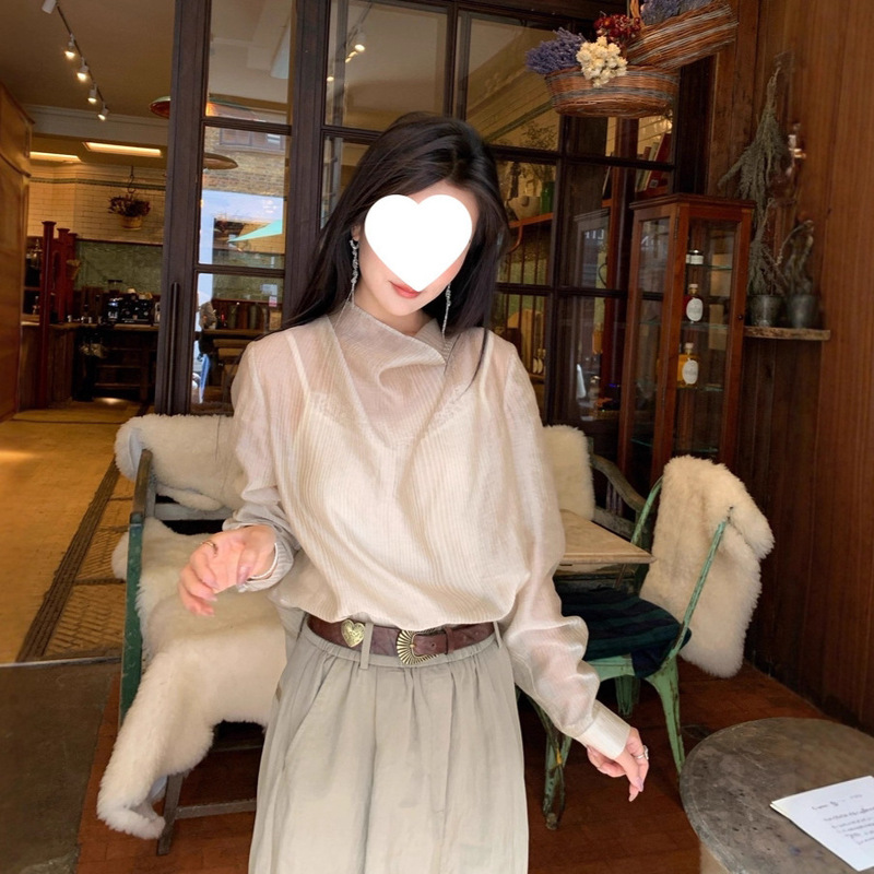 My Shirt Lyocell Tencel Smart Semi-Transparent Collar Loose Silhouette Light and Transparent Elegant Long-Sleeved Top