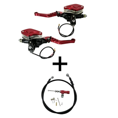 Motorcycle Modified 22mm Handlebar Hydraulic Brake Pump Set Universal Brake Pump Oil Pipe Brake Pull Pump Combination (Other brake systems) - red