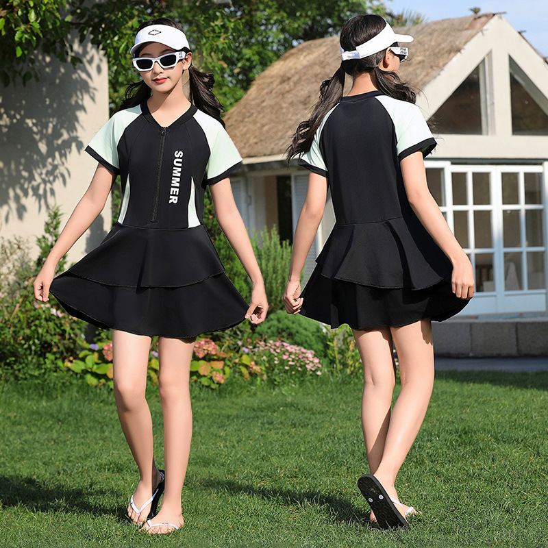 Teenage Girls Big Kids Swimsuit Big Kids plus size Loose Quick-Dry Swim Skirt Hot Spring Beach Conservative Swimsuit