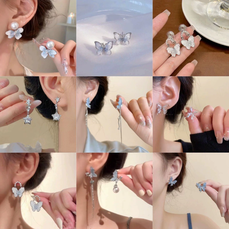 Небольшой дизайнерский сэт в синем, серьги из жемчуга, клипсы для ушей, 2024, тренд сезона