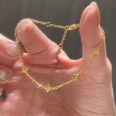 S925純銀中古の金色四芒星五花ブレスレット