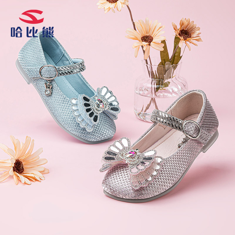 Habi bear children's shoes girls spring new simple shallow English style princess shoes girls small leather shoes a generation of hair