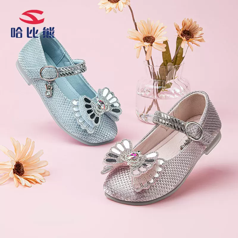 哈比熊童鞋女童春季新款简约浅口英伦风公主鞋女生小皮鞋一件代发
