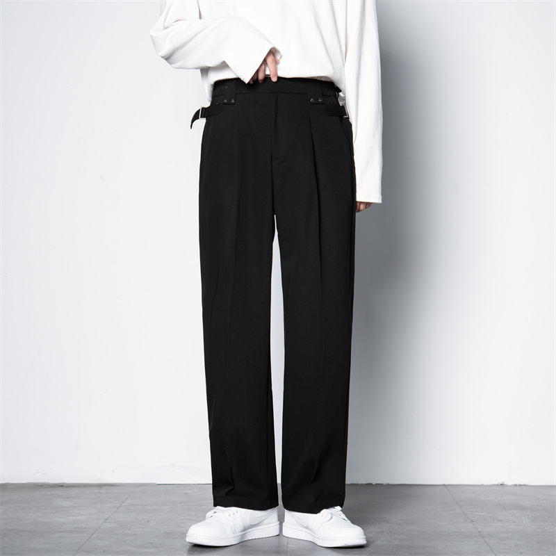 Pantalones de traje drapeado pantalones de pierna ancha de otoño para hombres pantalones sueltos rectos pantalones casuales pantalones de traje de color sólido desplegable