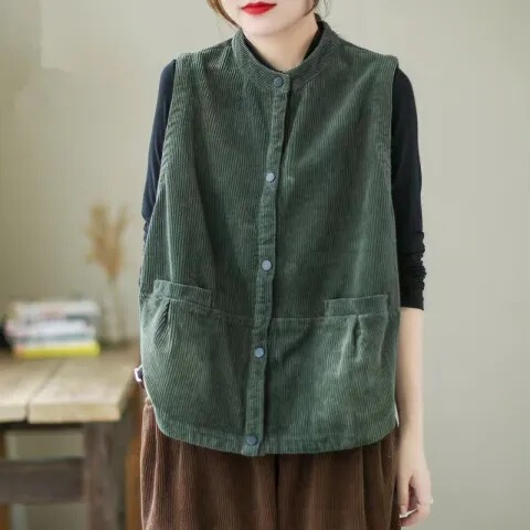 Corduroy Vest Vest for Women Spring & Fall New Style Outer Wear Foreign Style Sleeveless Waistcoat Korean Style Loose Large Size Corduroy Vest