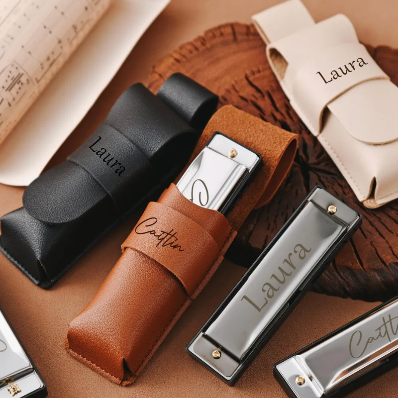 Cross-border retro leather harmonica case, blues harmonica bag, dustproof harmonica protective case, laser-engravable logo.