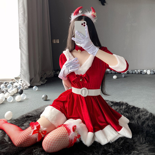 Pure lust style sexy anchor Internet celebrity Christmas costume dress New Year's battle suit color bar role play Christmas
