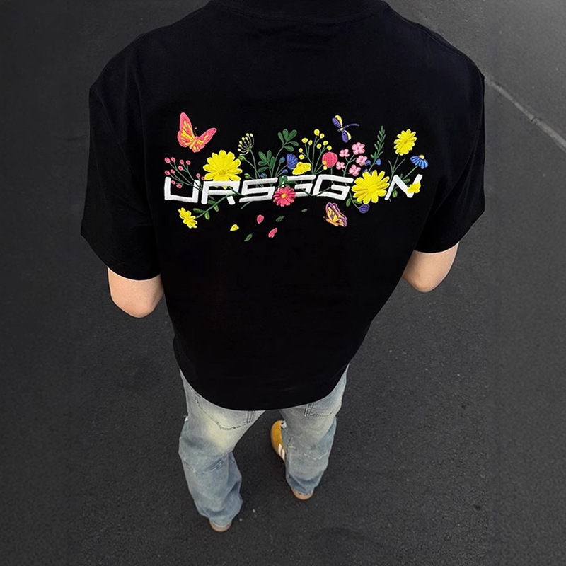 cleanfit Heavy Back Floral Print Short Sleeve Men's Summer Fashion Brand Shoulder Small Collar T-Shirt American Half Sleeve cleanfit Heavy Back Floral Print Short Sleeve Men's Summer Fashion Brand Shoulder Small Collar T-Shirt American Half Sleeve