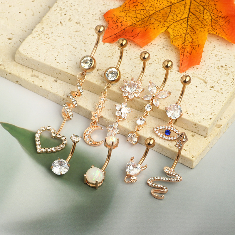 Rose Gold Belly Button Ring Set 9Pcs Stainless Steel Body Piercing Jewelry detail image 7