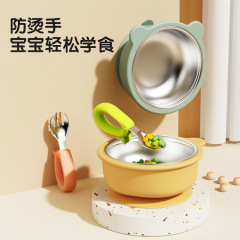 離乳食ボウル、赤ちゃん専用ステンレス吸盤ボウル、子供用食器セット、シリコン落下防止、火傷防止、お出かけ用