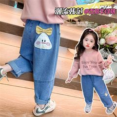 女童牛仔裤春秋装2025新款儿童女宝宝卡通休闲裤子小女孩百搭长裤