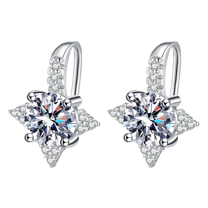S925 pendientes de plata de ley pendientes de moissanite Luz de lujo temperamento ocho Awn estrella oreja gancho 1 quilate D color moissanite pendientes