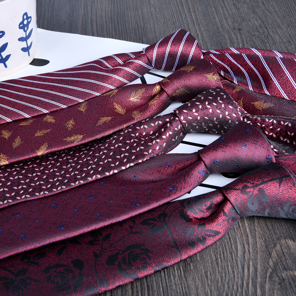 Corbata hombre vestido de negocios profesionales vino rojo novio casamiento Jacquard 8cm mano nueva tendencia spot