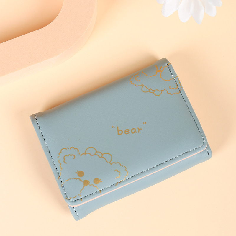 Cartera pequeña plegable nueva de 2024 para mujer, estilo coreano compacto, con diseño de oso de dibujos animados, delgada y práctica.