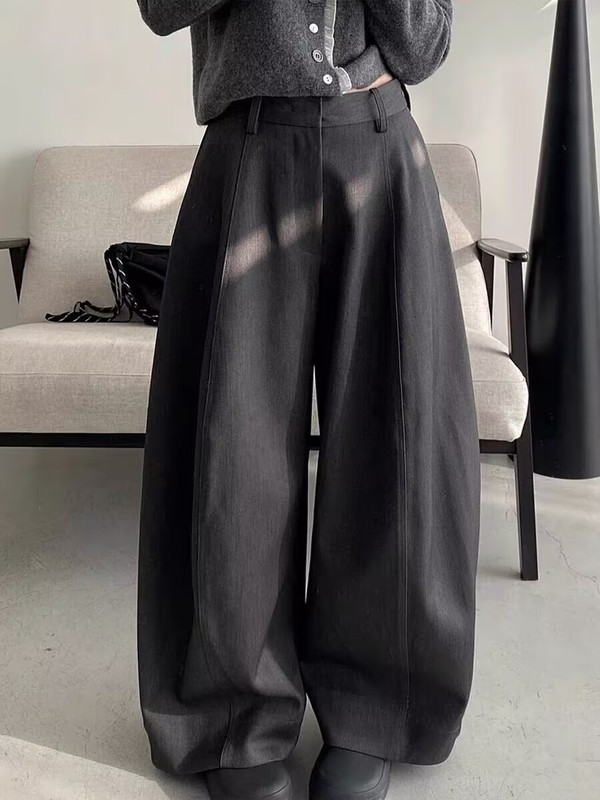 灰色高级感西装裤女2025早秋新款大码梨型身材宽松高腰显瘦阔腿裤|undefined
