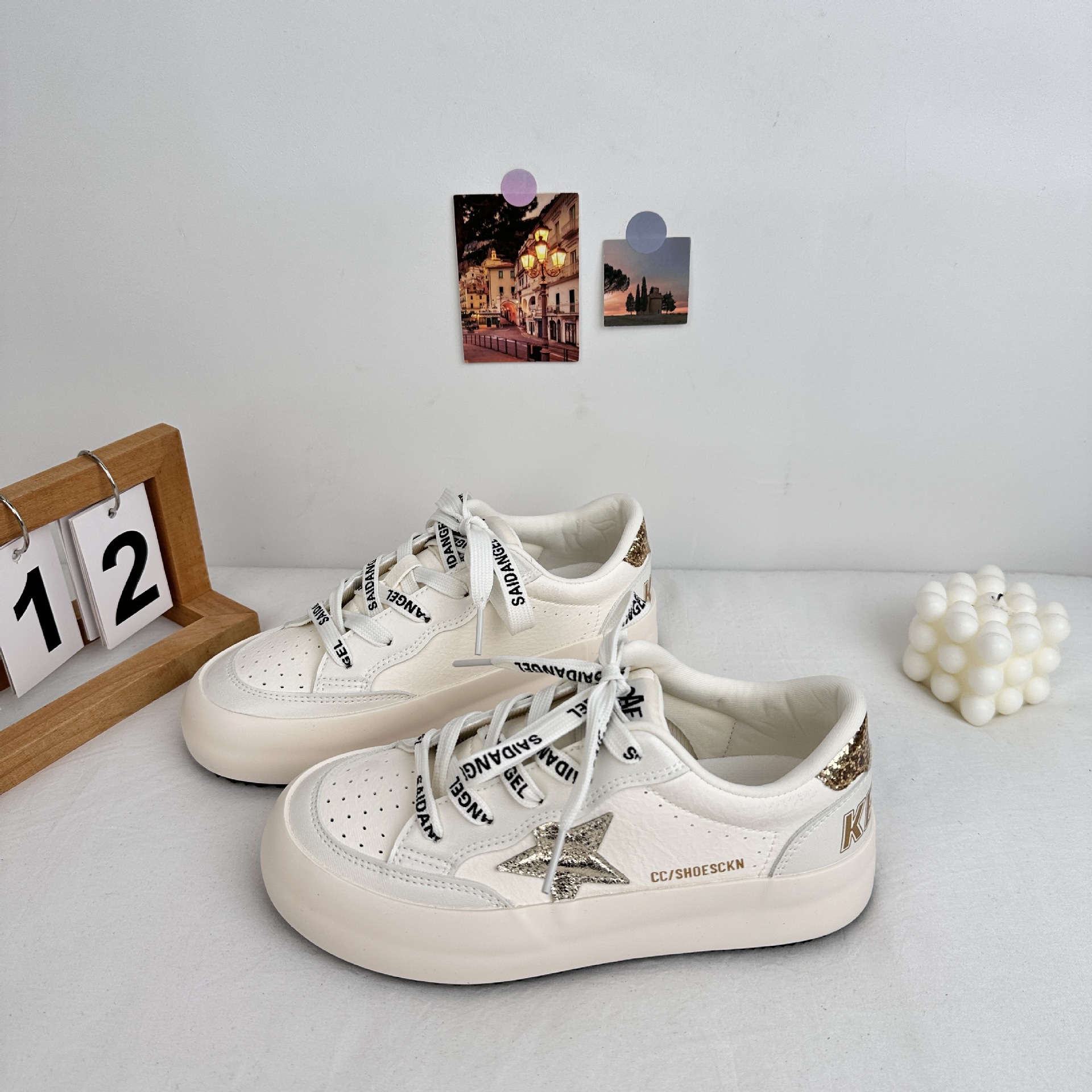 Zapatos blancos de suela gruesa para mujeres 2025 nuevos zapatos suaves y bonitos, zapatos de skate, papá 6612 image 5