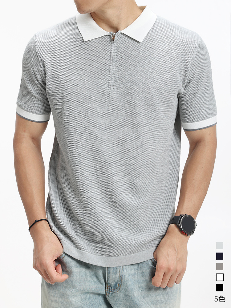 Hombres L viejo dinero helado camiseta de polo de punto hombre alto nivel de collar de color de choque de negocios casual camiseta de manga corta ropa de hombre