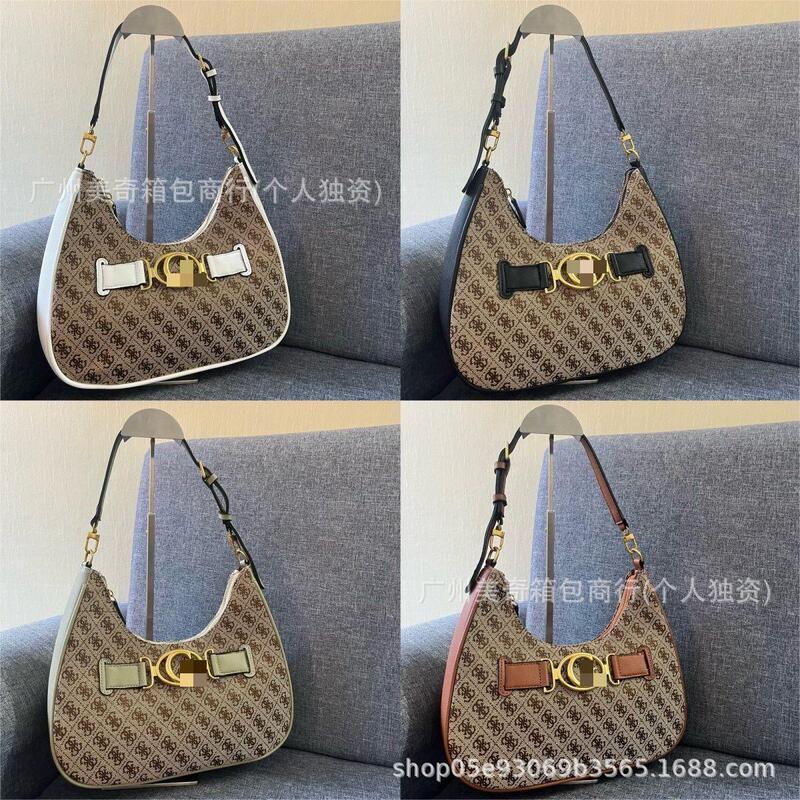 Gs Guessing Home Export New European and American Fashion Splicing Armpit Bag Large g Jacquard Cloth Moon Bag Satchel Shoulder Bag for Women