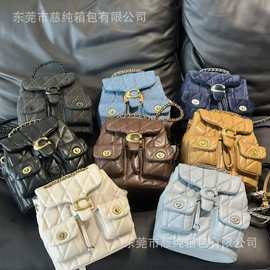 c家奥莱女士羊皮双肩背包经典牛仔老花蔻家新款时尚菱格tabby 22